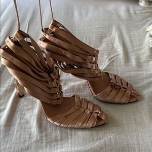 Tom Ford for Gucci Tan Satin Strappy Bamboo Heels size 9B Brand new Never worn.